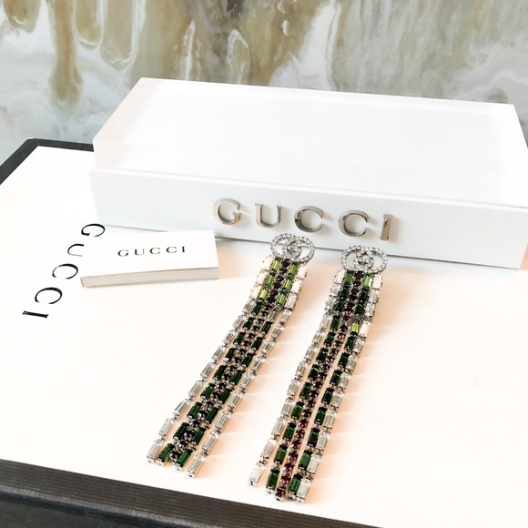 Rare Gucci Crystal GG Long Dangle Earrings - Picture 3 of 8